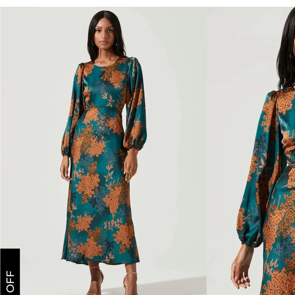 ASTR Teal and Orange Floral Midi Dress - Picture 1 of 5